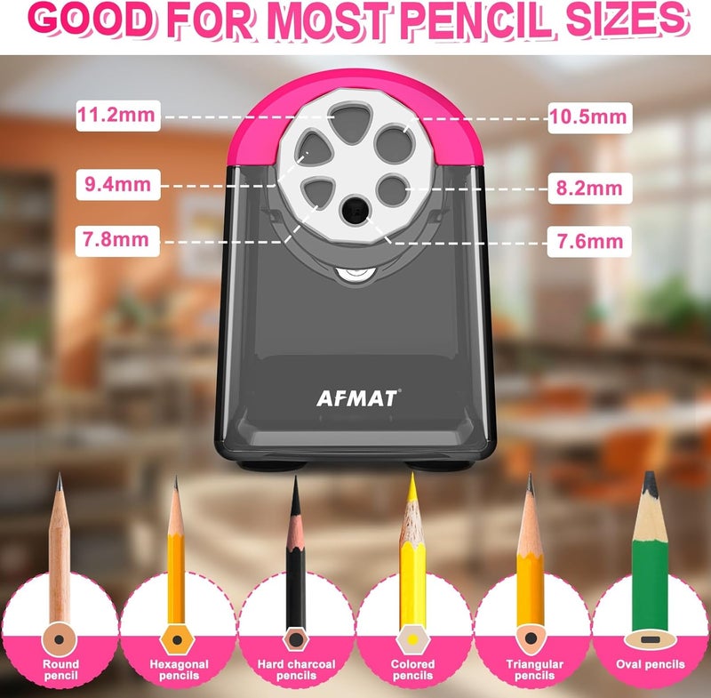 AFMAT PSX2 Electric Pencil Sharpener Heavy Duty, 6 Holes, Auto Stop Pencil Sharpeners for School, Classroom Electric Sharpener for 6-11mm Colored Pencils, Super Fast, 7000 Sharpenings, Pink - Image 2